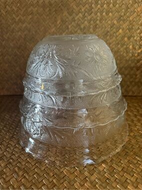 Vintage Clear Glass Floral Nesting Bowls